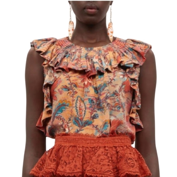 Ulla Johnson Tops - Ulla Johnson Tulip Floral Silk Ruffle Blouse